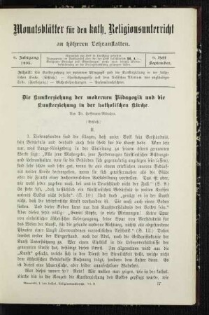 ¬Die¬ Kunsterziehung der modernen Pädagogik und die Kunsterziehung in der katholischen Kirche : (Schluß)