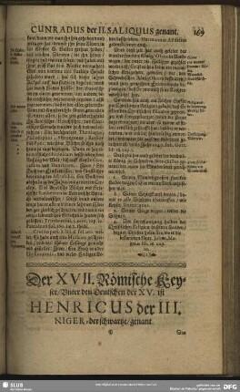 Der XVII. Römische Keyser, Unter den Deutschen der XV. ist Henricus der III. Niger, der schwarze, genant
