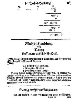 Wechsel-Handlung von Dantzig Auff andere außländische Orth.