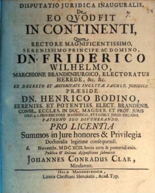 Disputatio Iuridica Inauguralis, De Eo Quod Fit In Continenti
