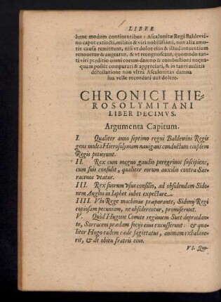 Chronici Hierosolymitani Liber Decimus.