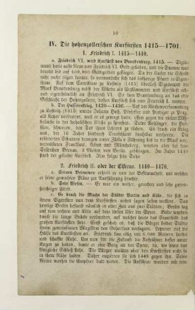 IV. Die hohenzollerschen Kurfürsten 1415 - 1701