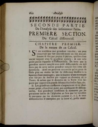 Premiere Section. Du Calcul differentiel.