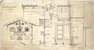 Thiersch, August ; Inzell (Bayern); Wohnhaus Dichtler - Ansicht, Schnitt; Fenster (Grundriss, Ansicht, Schnitt); Details