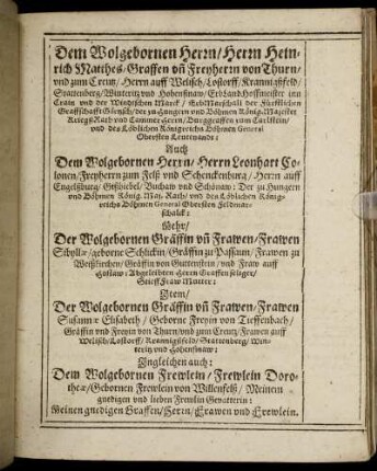 Dem [...] Herrn Heinrich Matthes/ [...] Herrn Leonhart Colonen/ [...]