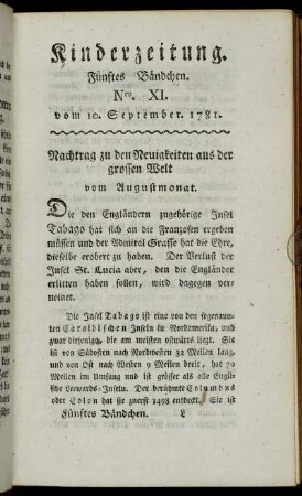 Nro. XI. vom 10. September 1781