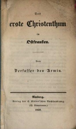 Das erste Christenthum in Ostfranken