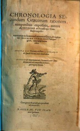 Nicephori Archiepisc. Constantinop. Chronologia secundum Graecorum rationem temporibus expositis