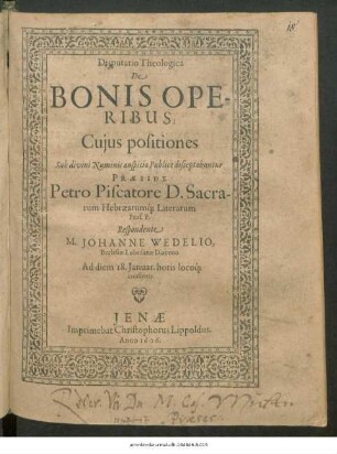 Disputatio Theologica De Bonis Operibus