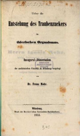 Ueber die Entstehung des Traubenzuckers im thierischen Organismus