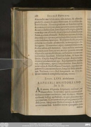Epist. LXVI. Mediolanum. Raphaeli Montorfano suo S. D.
