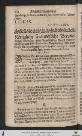 Koenigliche Frantzoesische Verpflegungs-Ordinance.