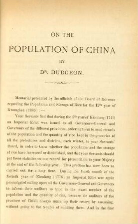 On the population of China by Dr. Dudgeon