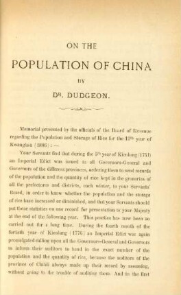On the population of China by Dr. Dudgeon
