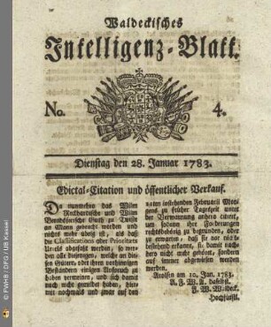 No. 4, Dienstag den 28. Januar 1783