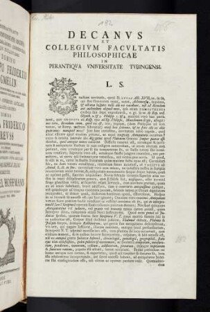 Decanvs Et Collegivm Facvltatis Philosophicae In Perantiqva Vniversitate Tvbingensi. L. S.