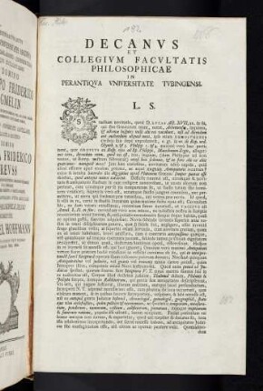 Decanvs Et Collegivm Facvltatis Philosophicae In Perantiqva Vniversitate Tvbingensi. L. S.