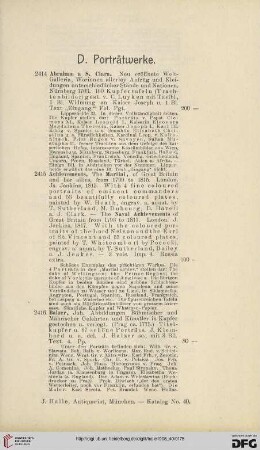 D. Porträtwerke (Nr. 2414 - 2495)