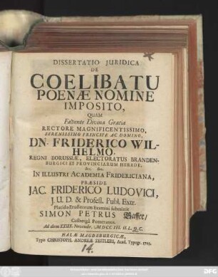 Dissertatio Juridica De Coelibatu Poenæ Nomine Imposito