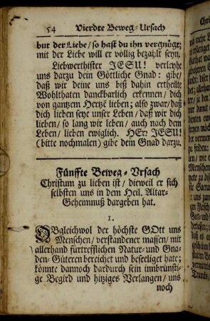 Fünffte Beweg-Ursach Christum zu lieben ist / dieweil er sich selbsten uns in dem Heil. Altar-Geheimnuß dargeben hat.