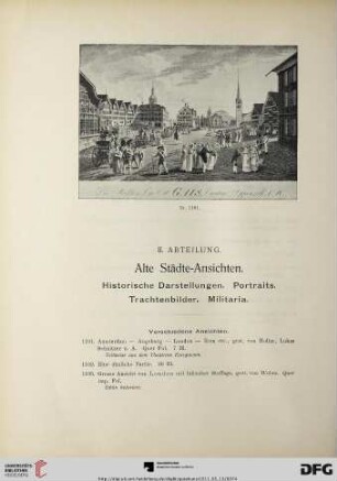 Alte Städte-Ansichten, Historische Darstellungen, Portraits, Trachtenbilder, Militaria(Nr. 1101-1359)