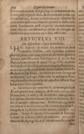 Articvlvs VIII. De Aspersione Aquae benedictae.