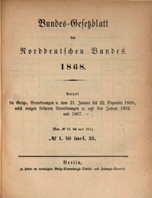 Bundes-Gesetzblatt des Norddeutschen Bundes, 1868