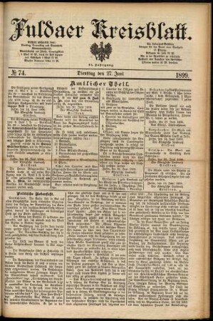 Erste Ausgabe vom Dienstag, den 27. Juni 1899.