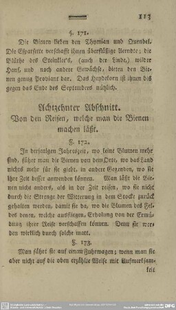 Achzehnter Abschnitt. Von den Reisen, welche man die Bienen machen läßt