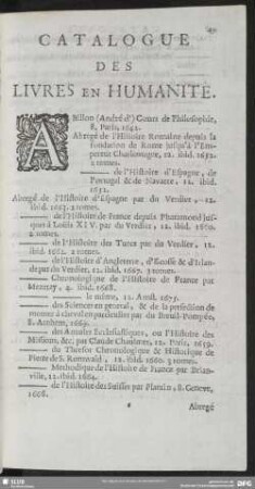 Catalogue Des Livres En Humanité