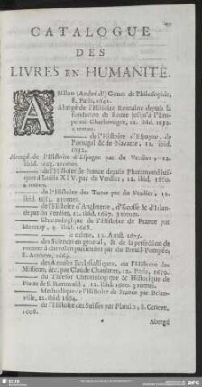 Catalogue Des Livres En Humanité