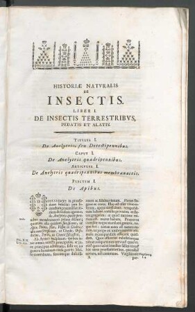 Liber I. De Insectis terrestribus, pedatis et alatis.