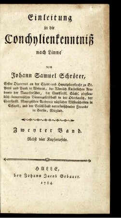 Bd. 2: Einleitung in die Conchylienkenntniß nach Linné. Bd. 2