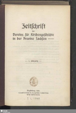 1.1904: Zeitschrift des Vereins für Kirchengeschichte der Provinz Sachsen