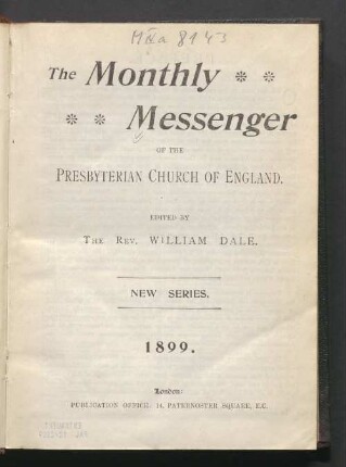 1899: The Monthly messenger of the Presbyterian Church of England