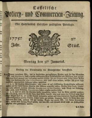 2tes Stueck, Montag den 9ten Januarius 1775