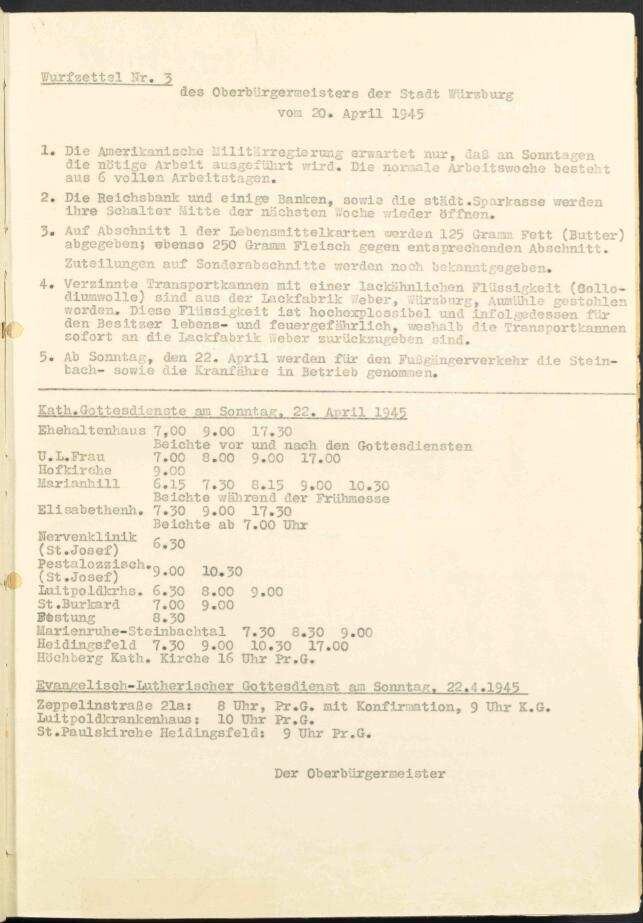 Wurfzettel Nr. 3 des Oberbürgermeisters der Stadt
                              Würzburg | Digitalisierung: Stadtarchiv Würzburg