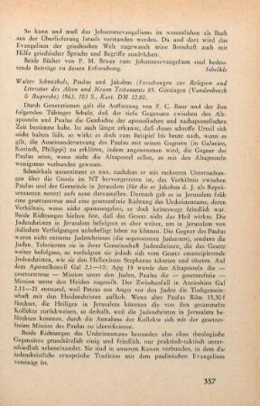 357-358 [Rezension] Schmithals, Walter, Paulus und Jakobus