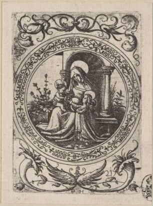 Maria mit dem Kind und der heiligen Anna in ornamentaler Umrahmung