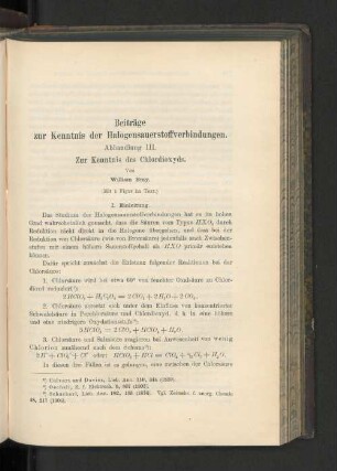 Beiträge zur Kenntnis der Helogensauerstoffverbindungen. Abhandlung III. Zur Kenntnis des Chlordioxyds