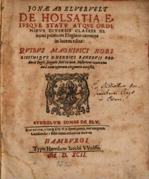 Jonae Ab Elverfelt De Holsatia Eivsqve Statv Atqve Ordinibvs Diversis Classes III.