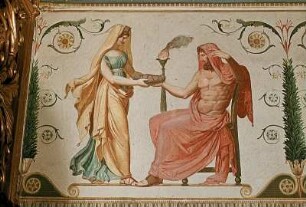 Priesterin und Priester mit Fackel