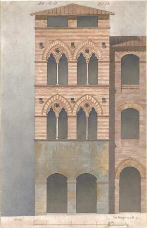 Walther, Conradin; Deutschland; Italien; Reisezeichnungen - Palazzo in San Gimignano (Aufriss)