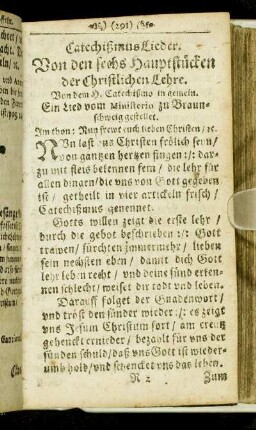 Catechismus Lieder. Von den sechs Hauptsücken der Christlichen Lehre.