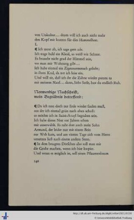 Nachschrift, mein Begräbnis betreffend.