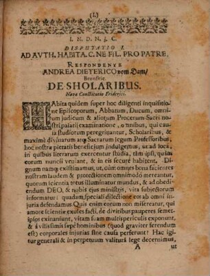 Expositio Auth. Habita. C. Ne Filius Pro Patre, In qua De Statu, iure, atq[ue] privilegiis Literatorum agitur : Cui Index Memorabilium Est Adiectus