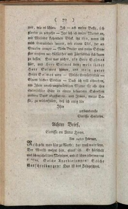 Achter Brief. Clarissa an Anna Howe. - Eilfter Brief. Clarissa an Fräulein Howe.