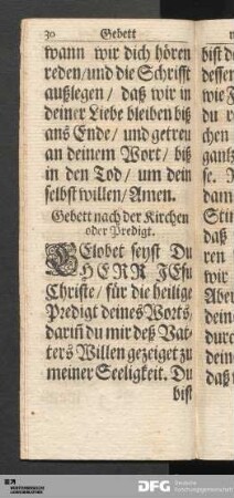 Gebett nach der Kirchen oder Predigt.