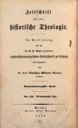 Zeitschrift für die historische Theologie. 29 = N.F. Bd. 23. 1859