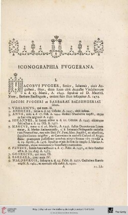 Iconographia Fuggerana ( Nr. I- CXXXIX)